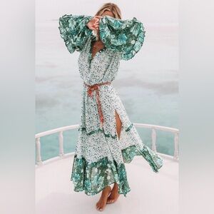 Spell & The Gypsy Winona Gown for Siren Song Green Ivy Maxi Dress Size Small